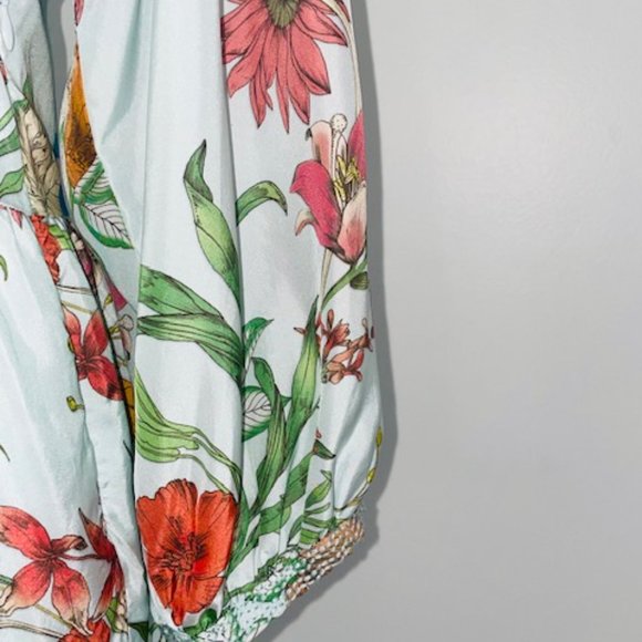 Johnny Was Medium Blue Floral Maxi long silk Dress, Boho Vintage - Picture 5 of 5